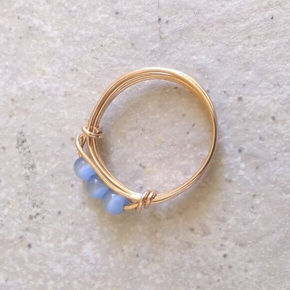 Periwinkle Blue Catseye Beaded Handmade Ring!  Dainty but Sturdy Everyday Wear - Picture 3 of 9